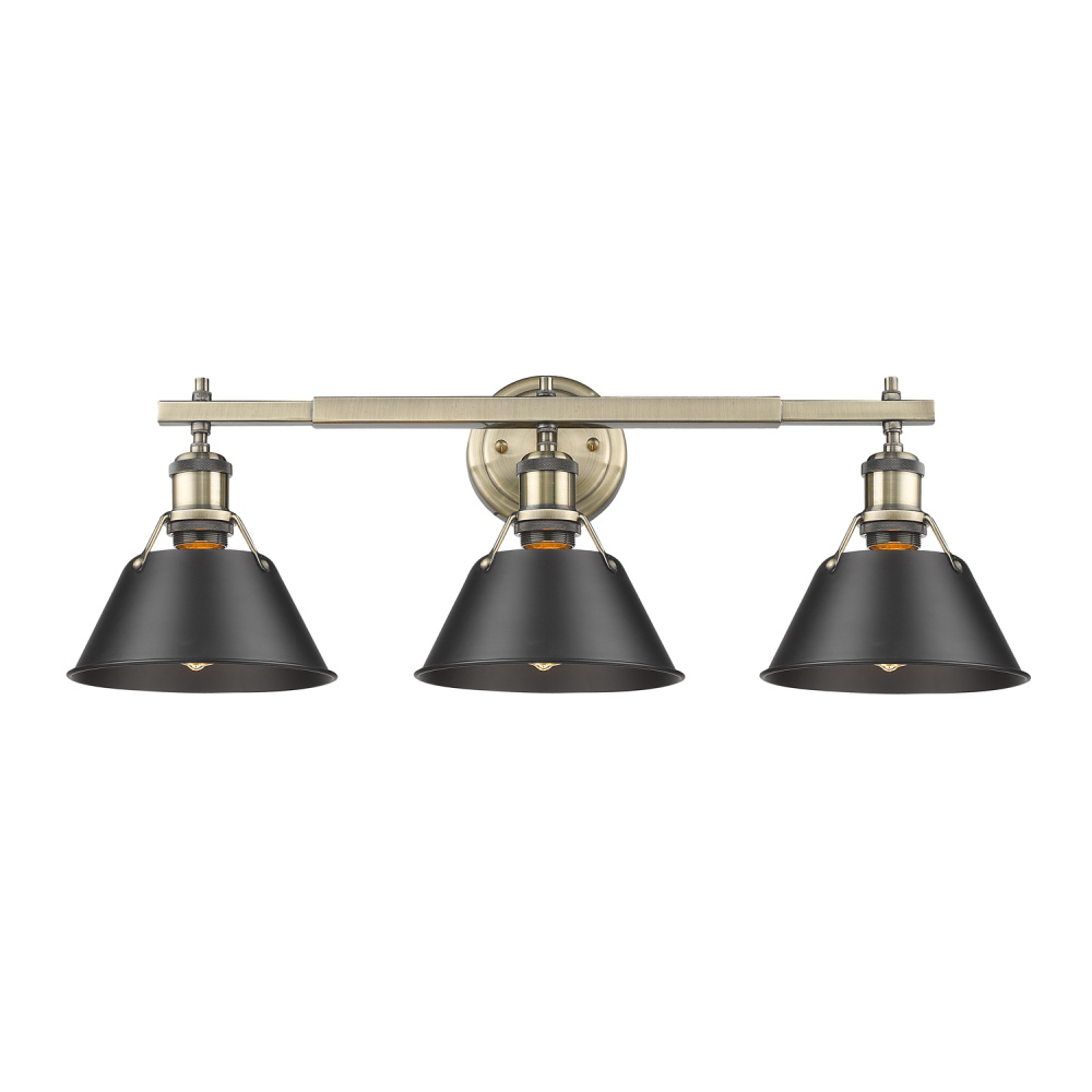 Yep by Golden Lighting Orwell 3-light Vanity in Aged Brass and Matte Black shade
